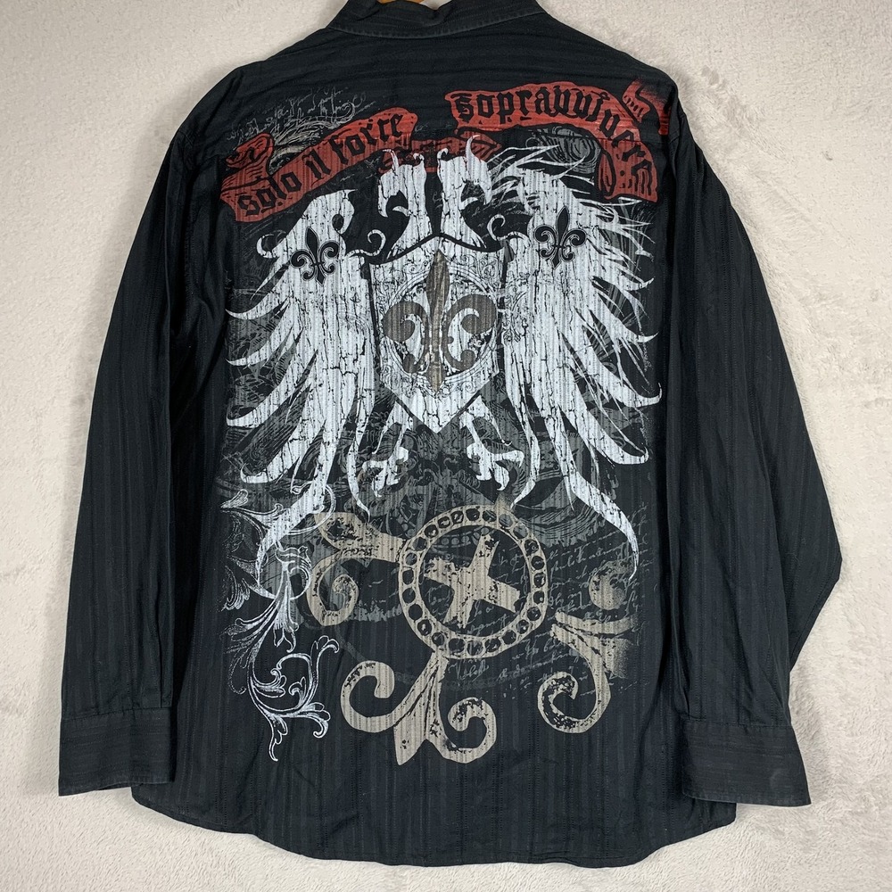 Y2K Eighty Eight Shirt Mens 2XL Black Gothic Eagle Graphic Long Sleeve Button Up